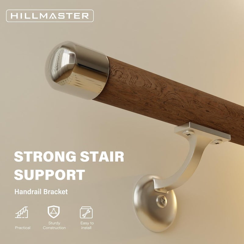 HILLMASTER Steel Handrail Bracket for Indoor Outdoor Stairs, Anti-Rust Hand Rail Brackets Hand Railing Brackets Strong Stair Support for Home Buildings Stairways Handrail,Satin Nickel, 6 Pcs - Image 4